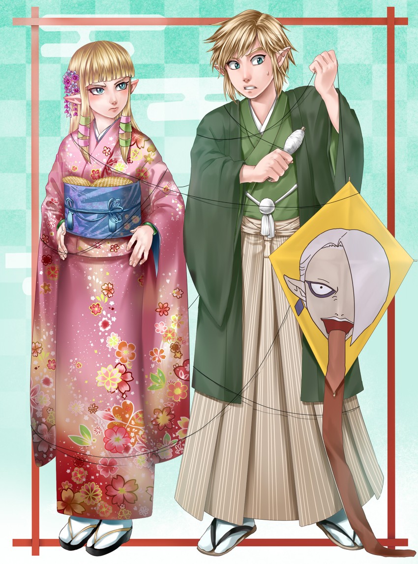 link, princess zelda, and ghirahim (the legend of zelda and 1 more) drawn by wasabi_(legemd)