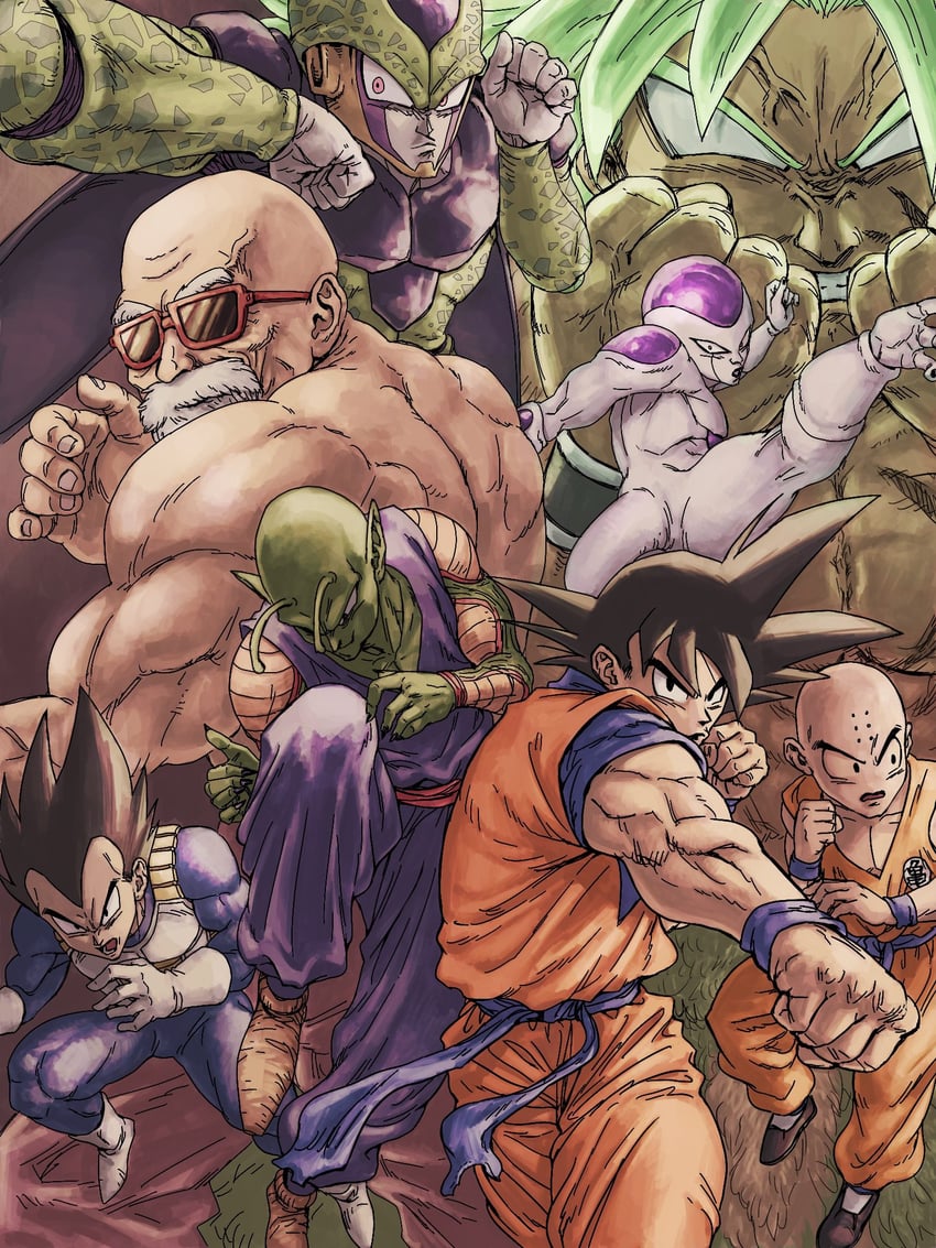 son goku, vegeta, piccolo, kuririn, broly, and 5 more (dragon ball and 2 more) drawn by nikuo