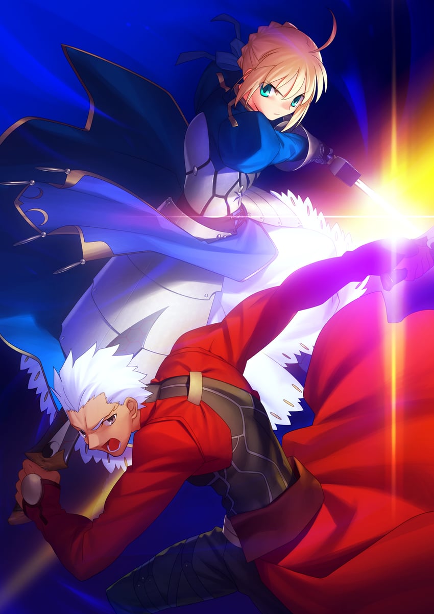 artoria pendragon, saber, and archer (fate and 2 more) drawn by takeuchi_takashi