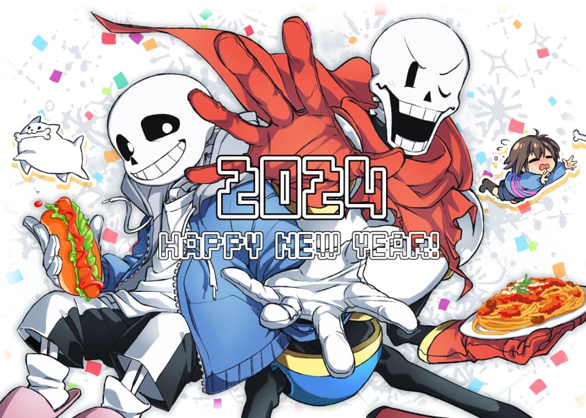 frisk, sans, papyrus, and annoying dog (undertale) drawn by ahin_vpv