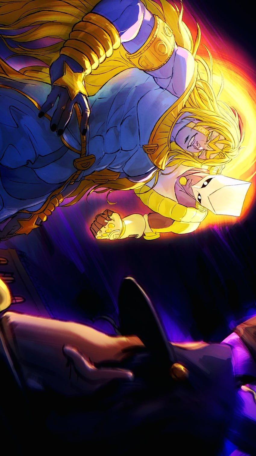 kujo jotaro, dio brando, star platinum, the world, heaven ascended dio, and 1 more (jojo no kimyou na bouken and 1 more) drawn by santamanymany