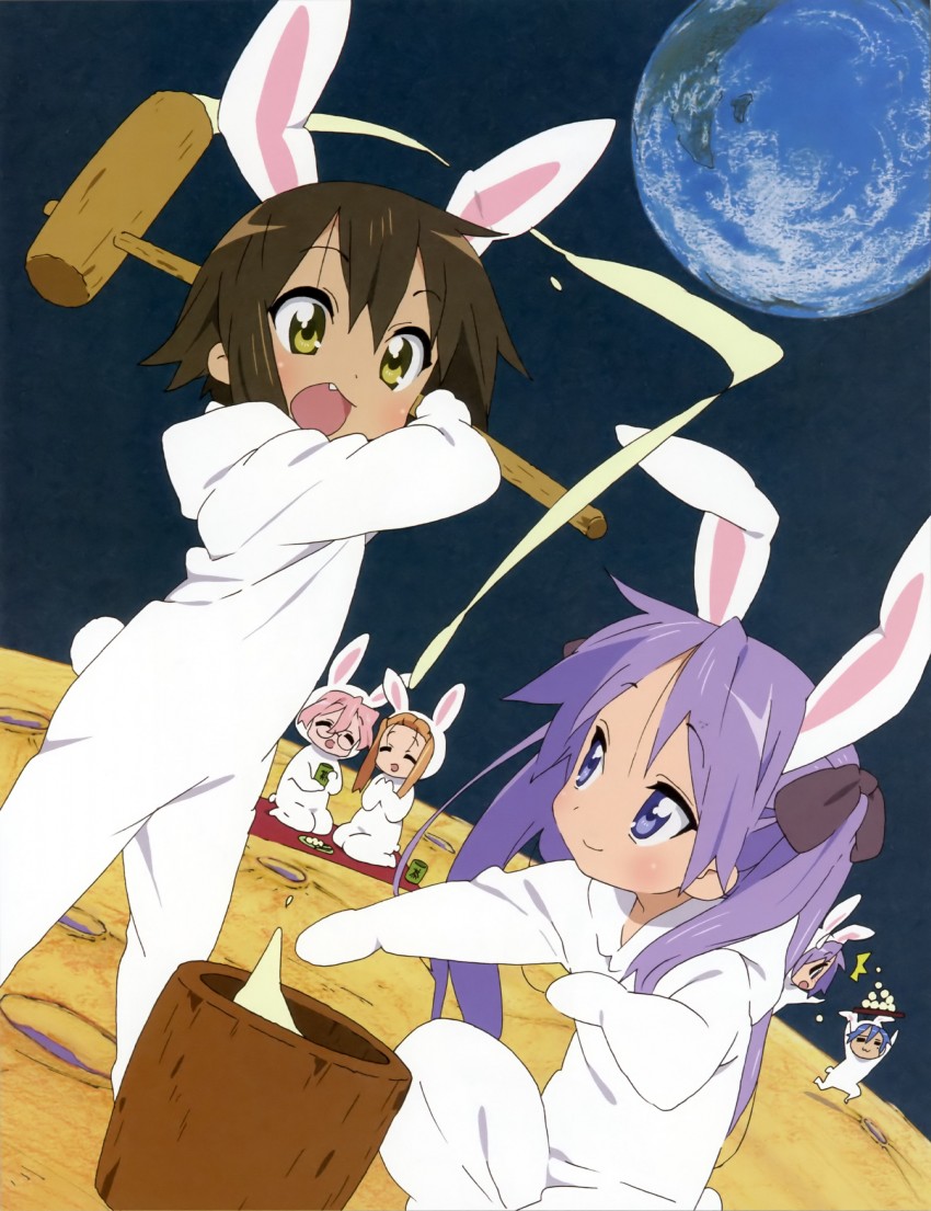 hiiragi kagami, izumi konata, hiiragi tsukasa, takara miyuki, kusakabe misao, and 1 more (lucky star) drawn by horiguchi_yukiko