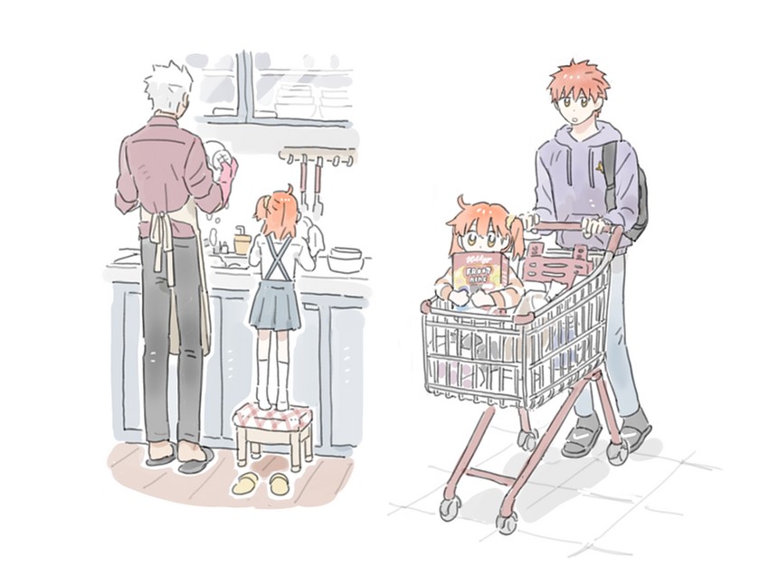 fujimaru ritsuka, emiya shirou, and archer (fate and 2 more) drawn by cczyjs
