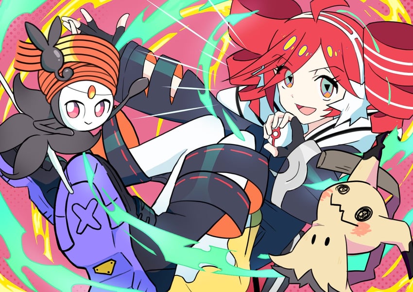 kasane teto, mimikyu, meloetta, and rival teto (pokemon and 3 more) drawn by omochi_mochi27