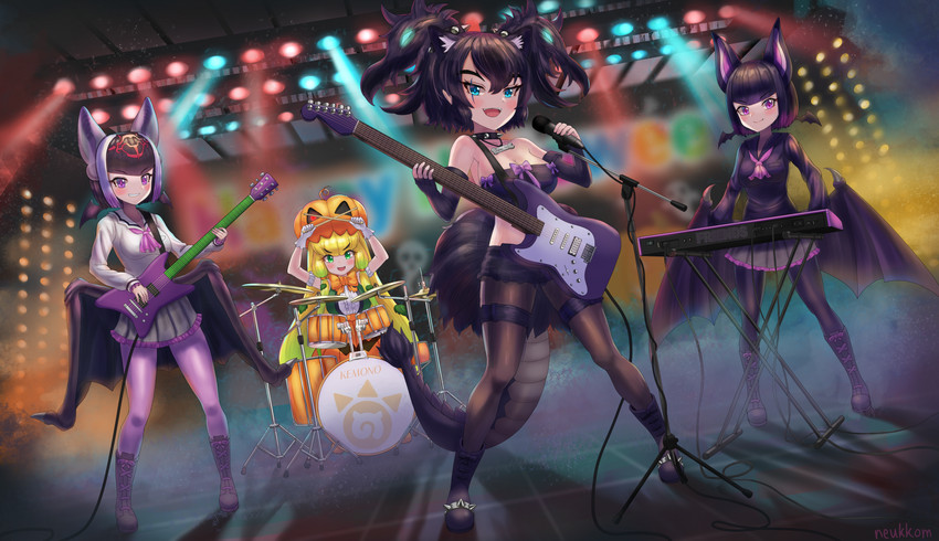 common vampire bat, cerberus, and jack-o'-lantern (kemono friends and 1 more) drawn by neukkom