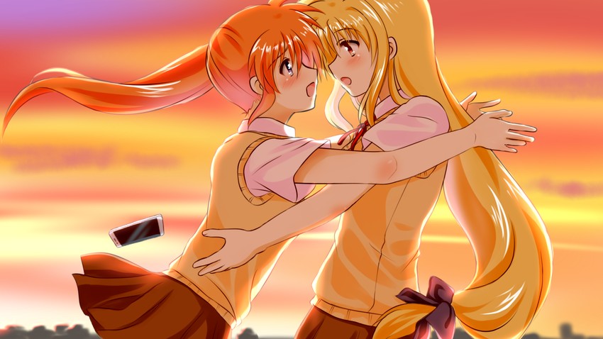 fate testarossa and takamachi nanoha (lyrical nanoha and 1 more) drawn by kerorokjy