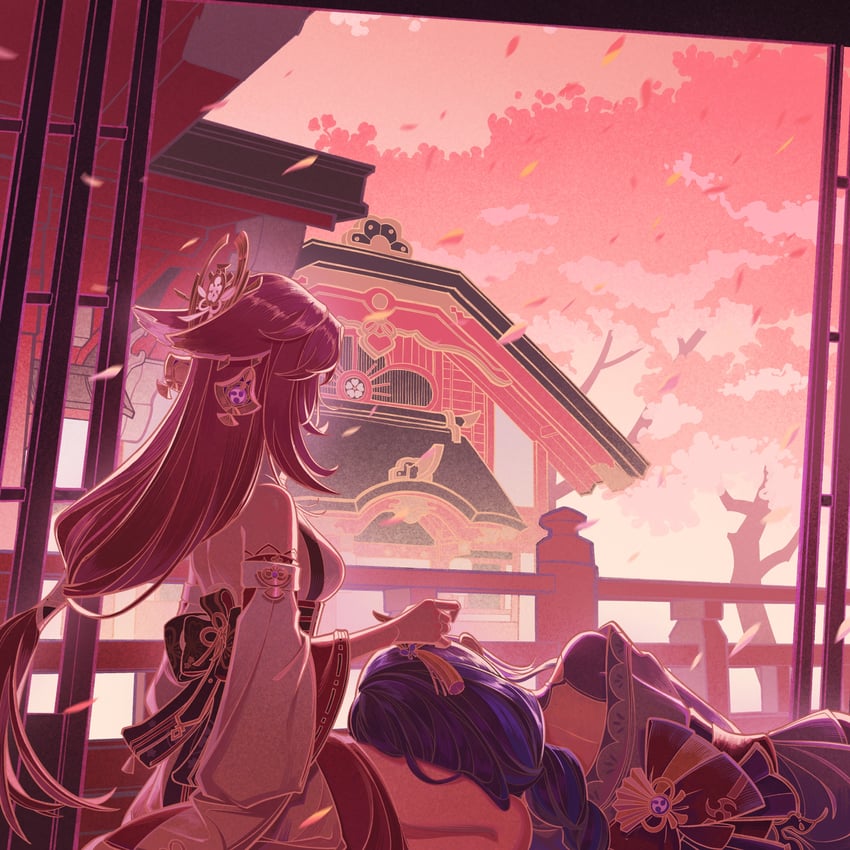 raiden shogun and yae miko (genshin impact) drawn by dikongzhuangshu