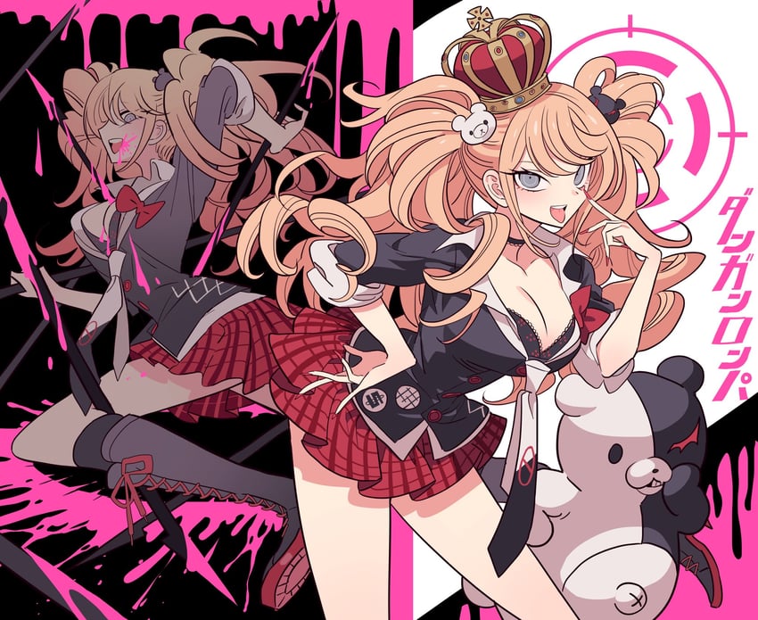 enoshima junko and monokuma (danganronpa and 1 more) drawn by meremero