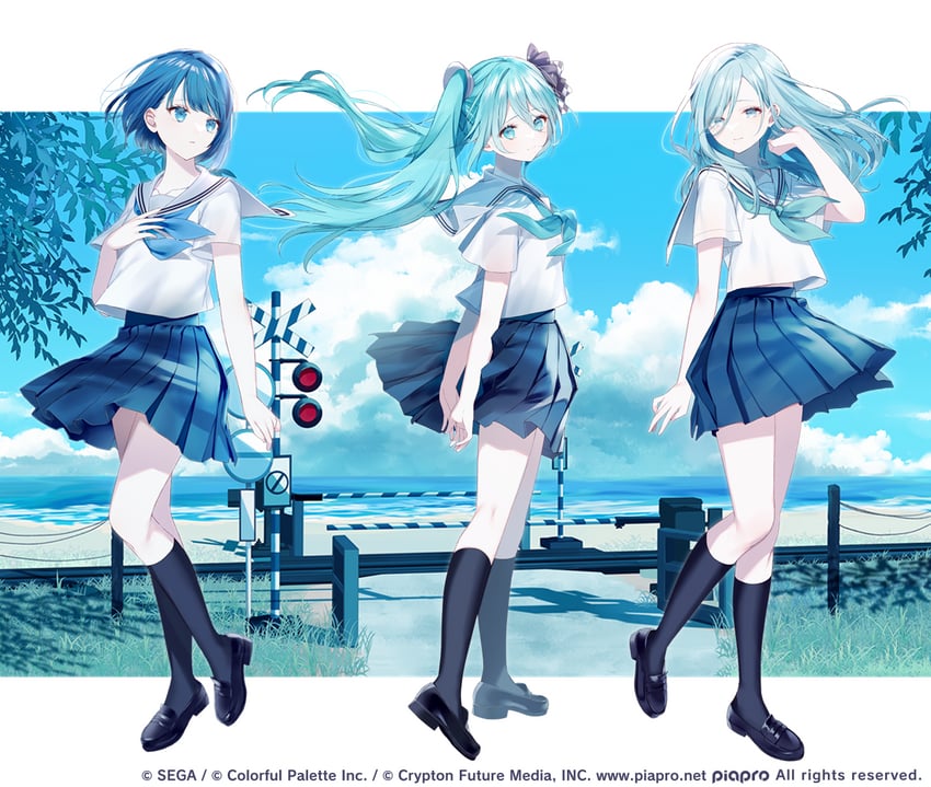 hatsune miku, kiritani haruka, hinomori shizuku, and more more jump! miku (vocaloid and 2 more) drawn by misumi_(macaroni)