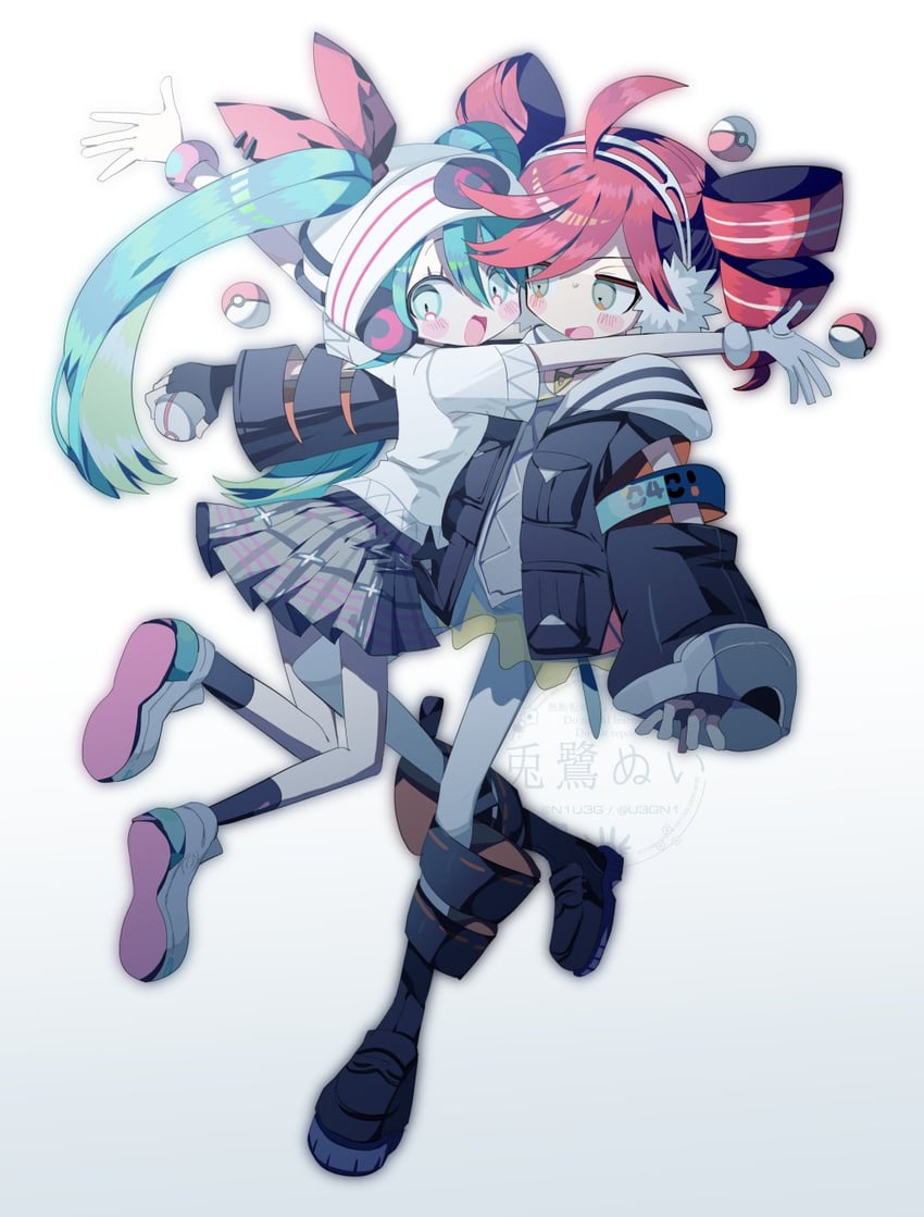 hatsune miku, kasane teto, psychic miku, and rival teto (pokemon and 3 more) drawn by usagi_nui