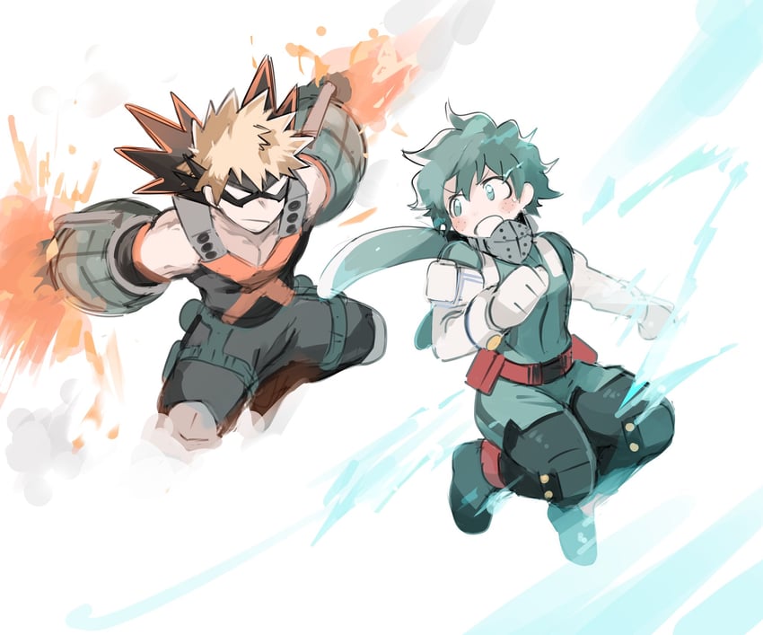 midoriya izuku and bakugou katsuki (boku no hero academia) drawn by nugunasutu
