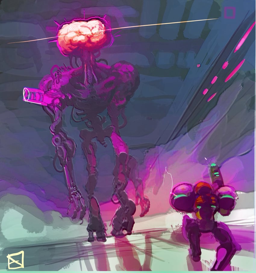 samus aran and mother brain (metroid and 1 more) drawn by neal_d._anderson