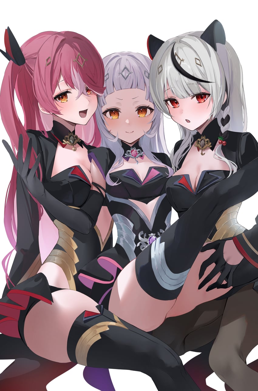 houshou marine, sakamata chloe, and murasaki shion (hololive and 1 more) drawn by menomanome