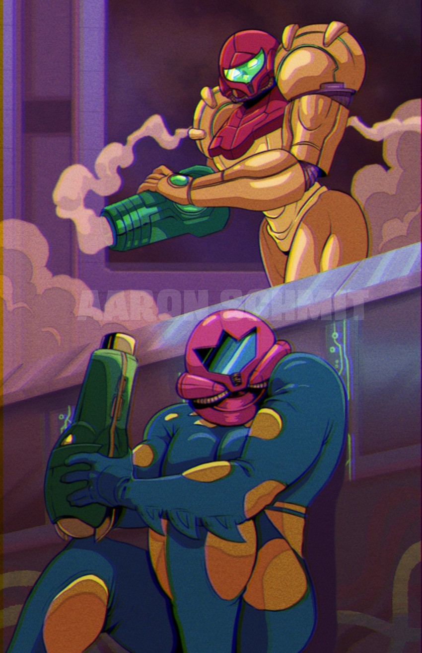 samus aran and sa-x (metroid and 1 more) drawn by aaron_schmit