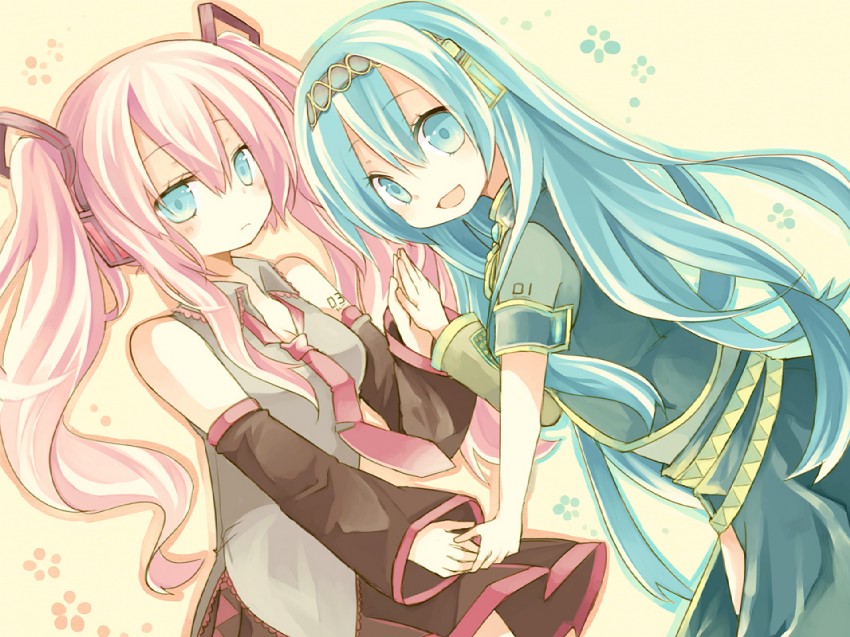 hatsune miku and megurine luka (vocaloid) drawn by aruya_(flosrota)