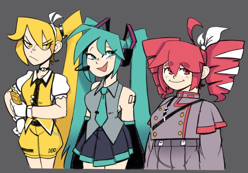 hatsune miku, kasane teto, and akita neru (vocaloid and 4 more) drawn by offbi