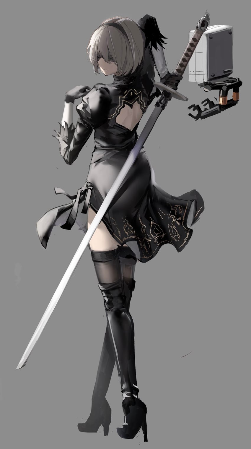 2b (nier and 1 more) drawn by shiranui_(nisioisin_sinob)