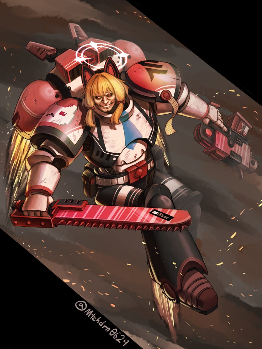 momoi and adeptus astartes (blue archive and 1 more) drawn by mitochondrion