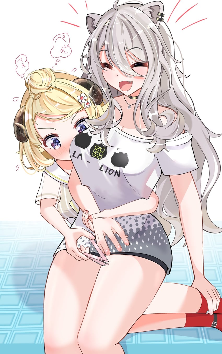 shishiro botan and tsunomaki watame (hololive) drawn by ito_haru