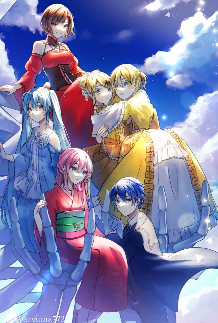 hatsune miku, kagamine rin, kagamine len, megurine luka, kaito, and 8 more (vocaloid and 8 more) drawn by aryuma772