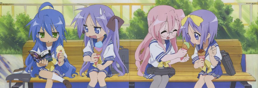 hiiragi kagami, izumi konata, hiiragi tsukasa, and takara miyuki (fate and 2 more) drawn by nishiya_futoshi