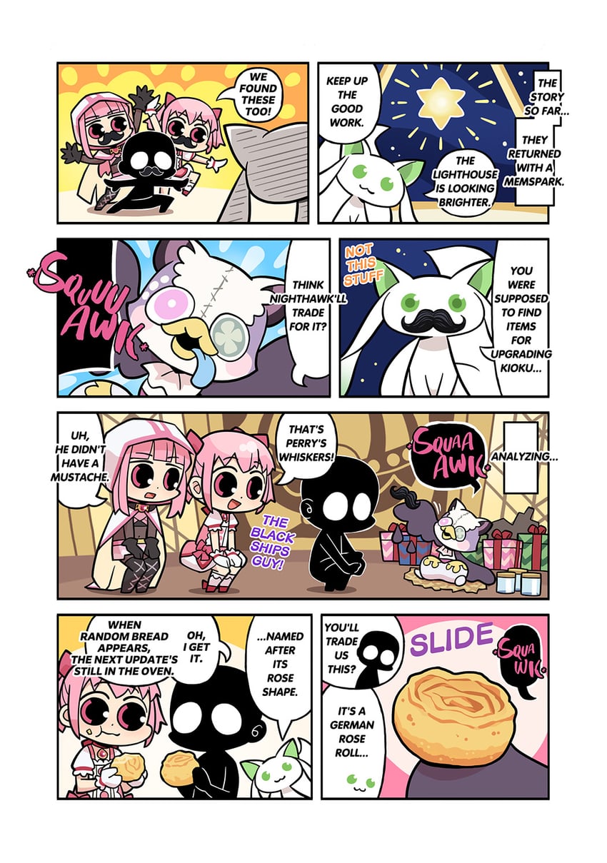 kaname madoka, tamaki iroha, a-q, namae, and nighthawk (mahou shoujo madoka magica and 2 more) drawn by papa_(shimeguru)