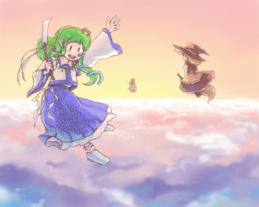 hakurei reimu, kirisame marisa, and kochiya sanae (touhou and 1 more) drawn by buranantoka