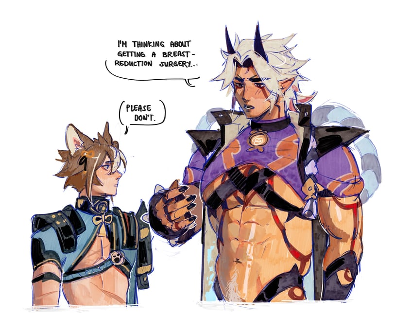 arataki itto and gorou (genshin impact) drawn by cawchan