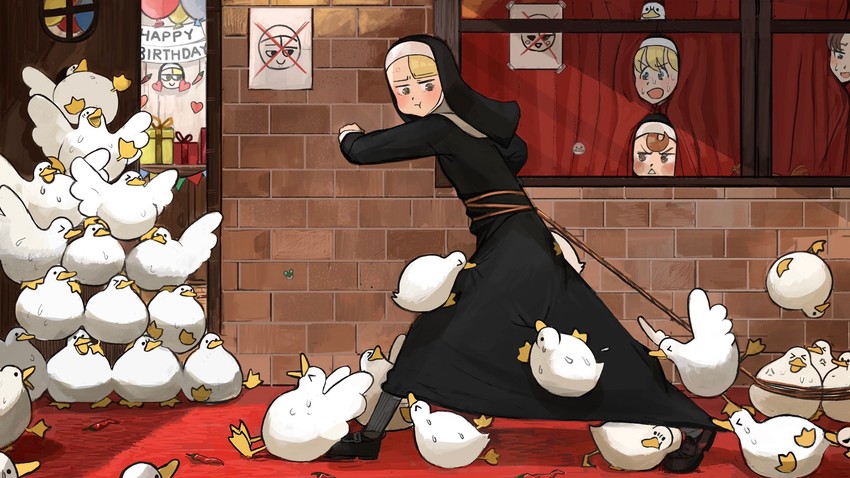 clumsy nun, froggy nun, spicy nun, and hungry nun (little nuns) drawn by diva_(hyxpk)