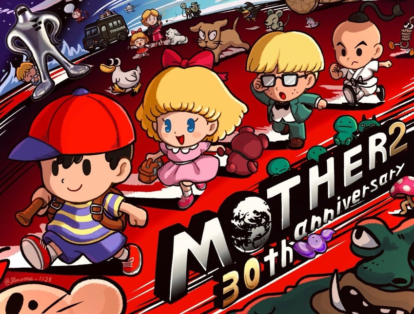 ness, paula, doseisan, jeff andonuts, poo, and 18 more (mother and 1 more) drawn by suruga_kanade
