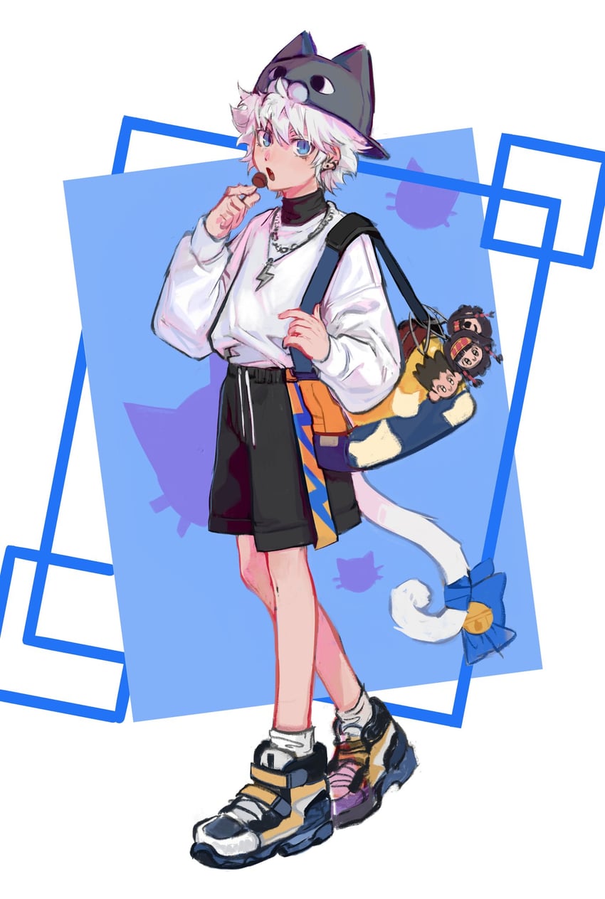 killua zoldyck, gon freecss, alluka zoldyck, and nanika (hunter x hunter) drawn by ik18166181ik