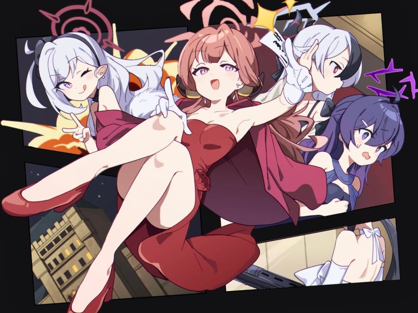 kayoko, aru, saori, mutsuki, and haruka (blue archive) drawn by ebifried
