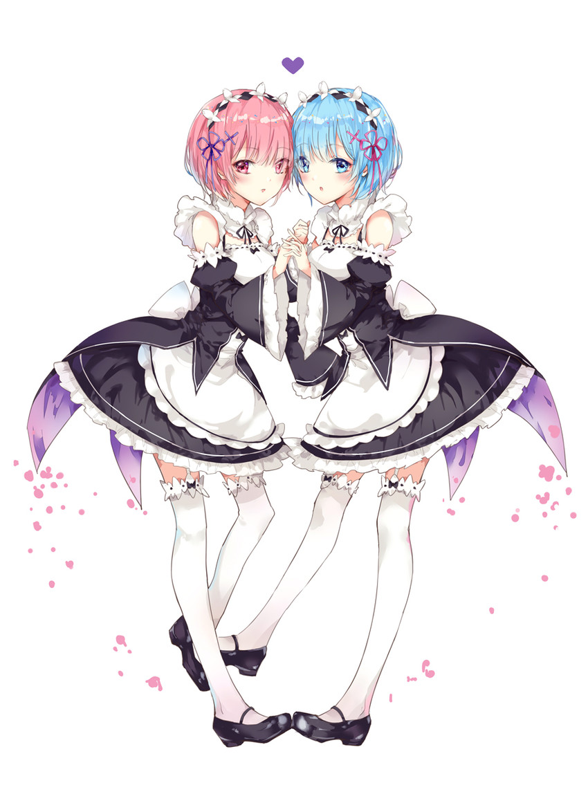 rem and ram (re:zero kara hajimeru isekai seikatsu) drawn by bw_(pixiv18531763)