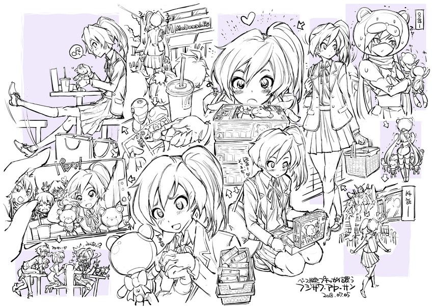 unicorn gundam, ayame, yashiro momoka, momo, mikami riku, and 3 more (gundam and 2 more) drawn by yazawa_mana