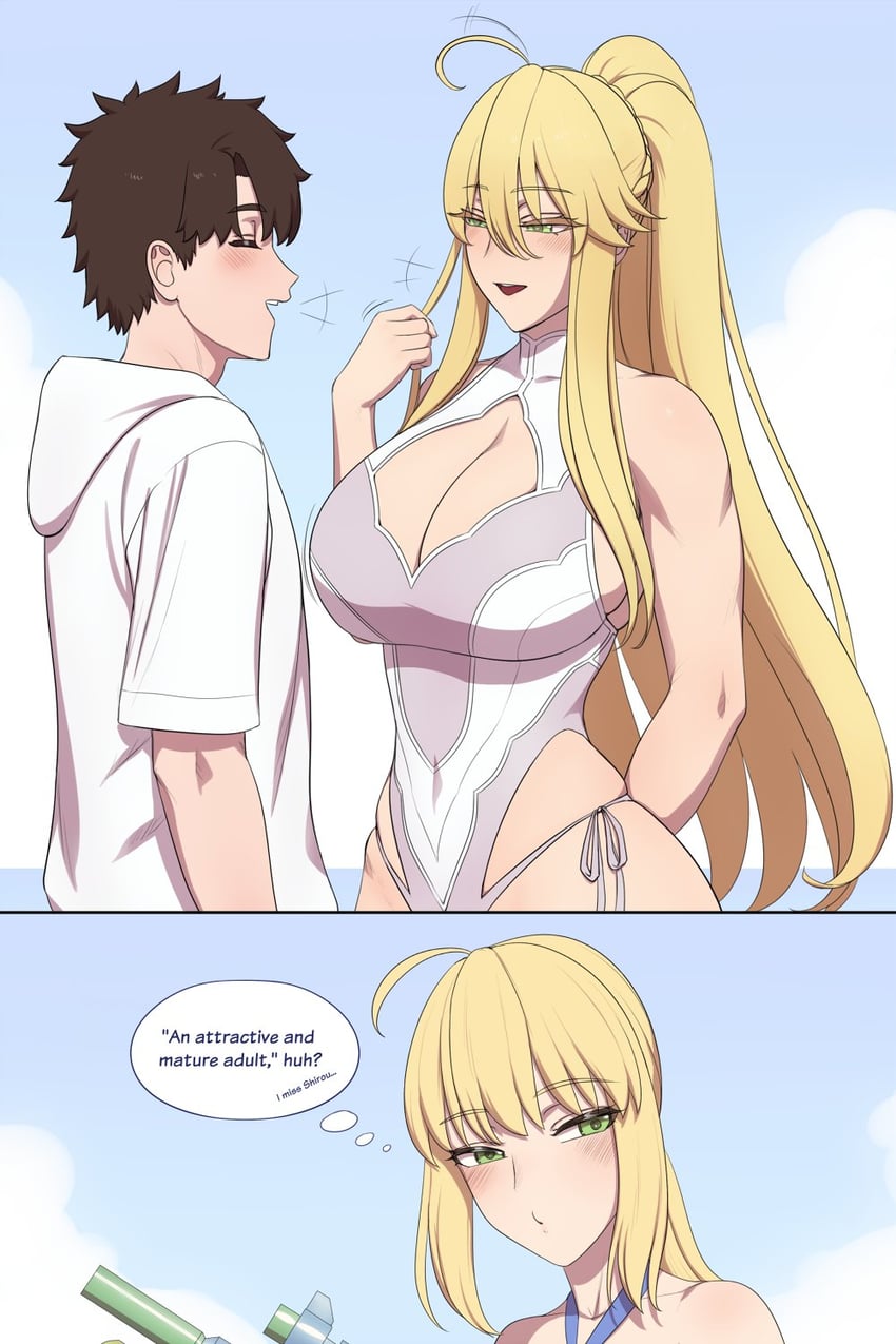 artoria pendragon and fujimaru ritsuka (fate and 1 more) drawn by lvl_(sentrythe2310)
