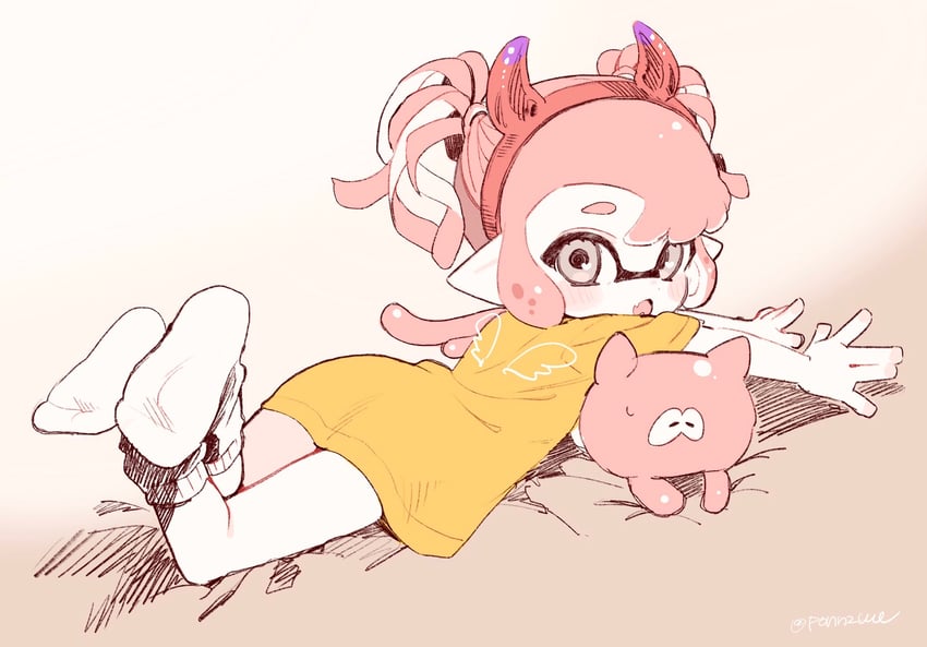 inkling player character, inkling girl, and jellyfish (splatoon and 1 more) drawn by amezawa_koma