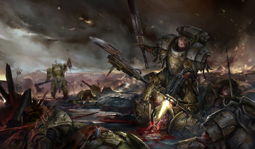 adeptus custodes and thunder warriors (warhammer 40k) drawn by dima_sokolov