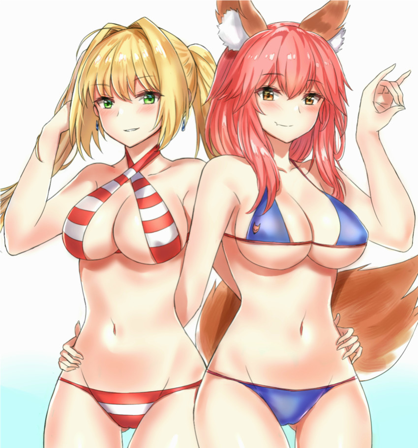 tamamo, nero claudius, and tamamo no mae (fate and 1 more) drawn by fary5