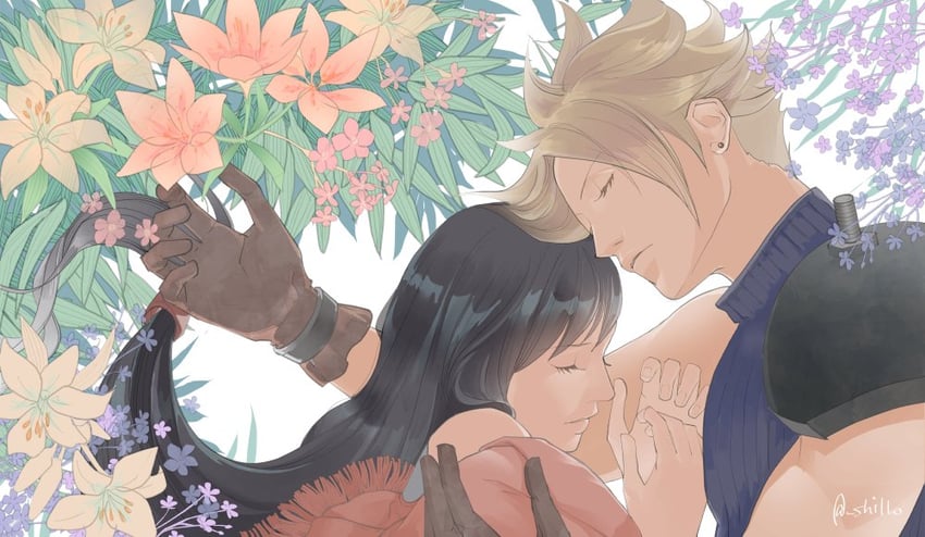 tifa lockhart and cloud strife (final fantasy and 1 more) drawn by shillo