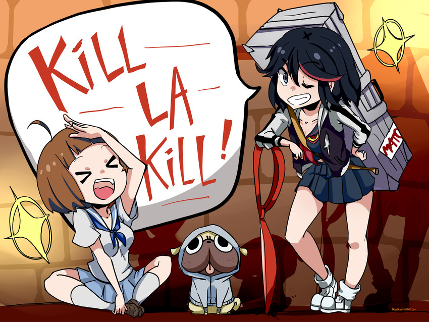 matoi ryuuko, senketsu, mankanshoku mako, and guts (kill la kill) drawn by belindraw_(tumblr)