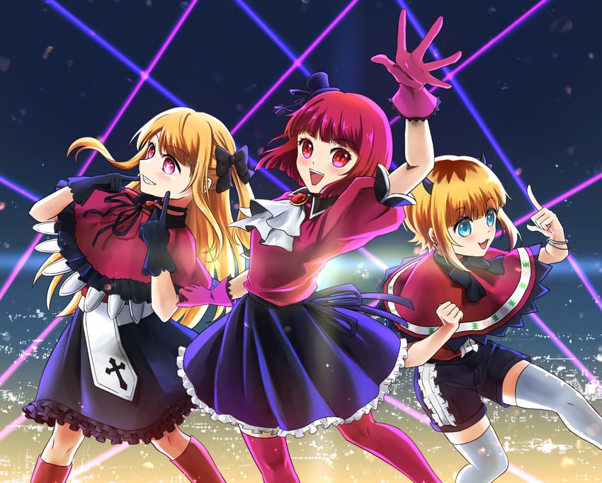 arima kana, hoshino ruby, and memcho (oshi no ko) drawn by nicha60606