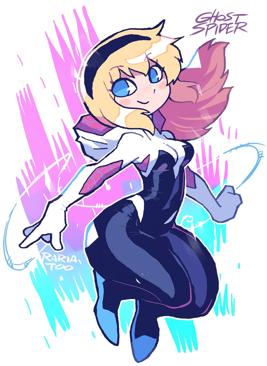 spider-gwen and gwen stacy (marvel and 3 more) drawn by rariatto_(ganguri)
