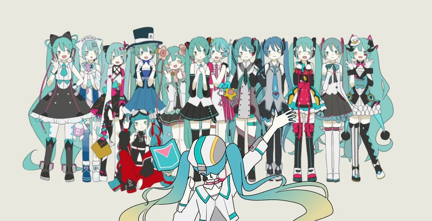 hatsune miku and magical mirai miku (vocaloid and 1 more) drawn by honomanbo