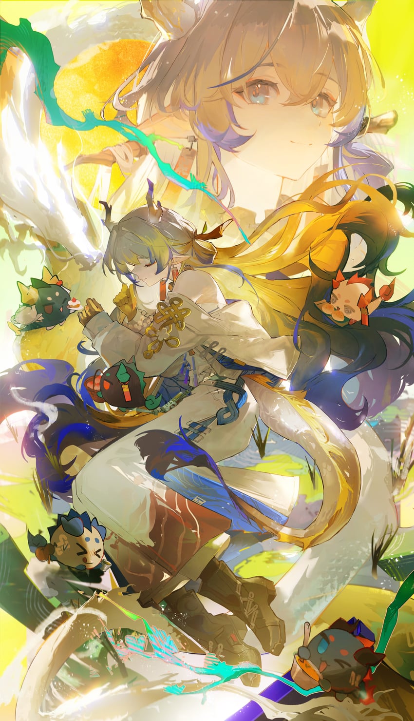 shu, dusk, nian, ling, chongyue, and 1 more (arknights) drawn by lai_chi_kou_fan