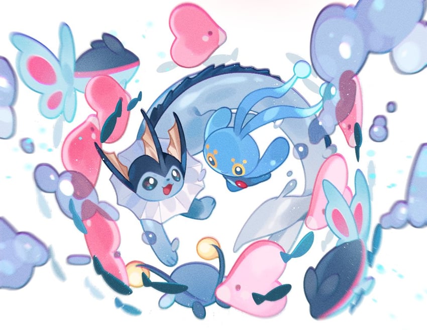 vaporeon, luvdisc, chinchou, manaphy, and finneon (pokemon) drawn by x0xyule