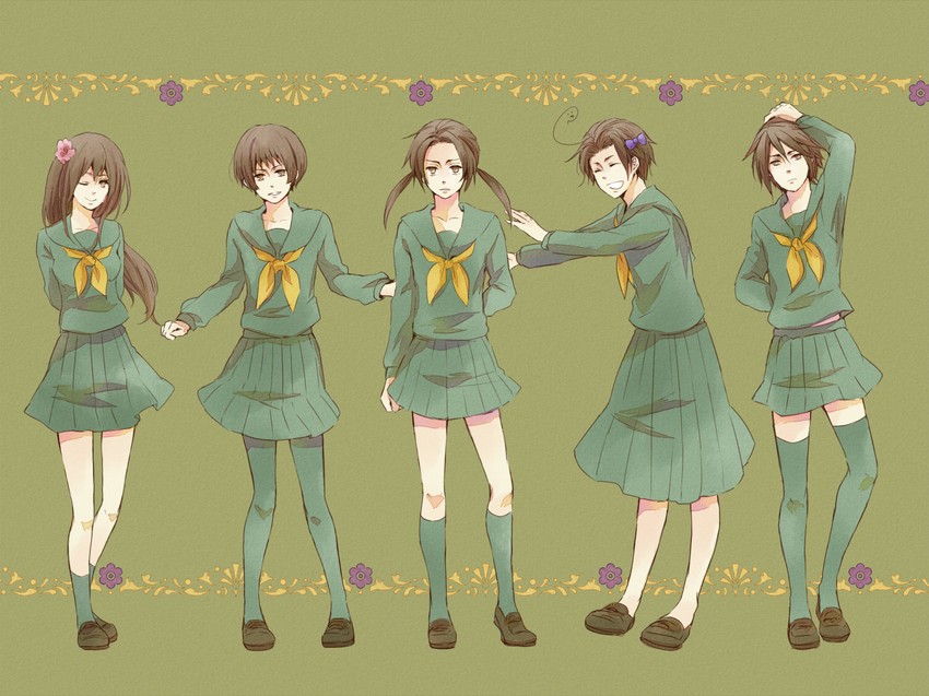 japan, china, taiwan, hong kong, and korea (axis powers hetalia) drawn by john_(gallon)