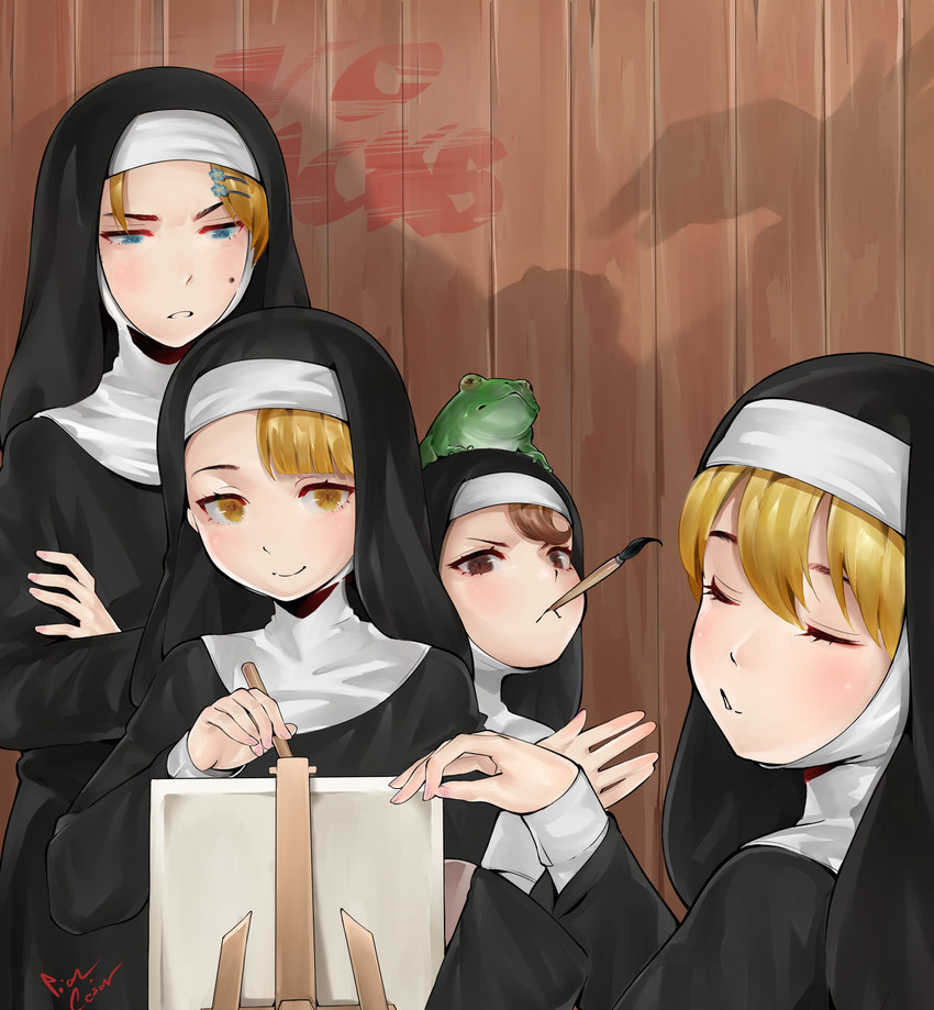 clumsy nun, froggy nun, spicy nun, and strict nun (little nuns) drawn by piancaesar