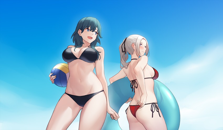 female byleth and edelgard von hresvelg (fire emblem and 1 more) drawn by zjm530280188