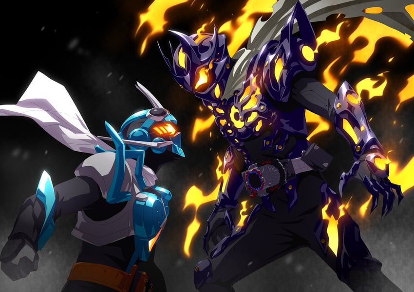 kamen rider gotchard, kamen rider dread, and kamen rider dread type zero (kamen rider and 1 more) drawn by otokamu