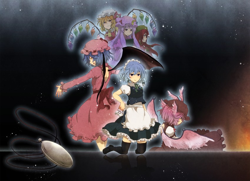 remilia scarlet, flandre scarlet, izayoi sakuya, patchouli knowledge, hong meiling, and 1 more (touhou) drawn by aoi_(annbi)